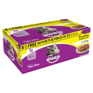 WHISKAS POUCH POULTRY 40 POUCHES (32 + 8 FREE)