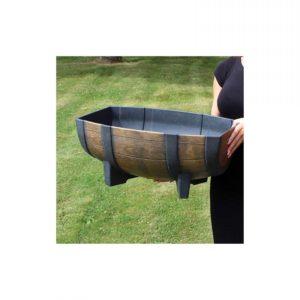 MEDIUM OAK BARREL EFFECT PLASTIC TROUGH PLANTER