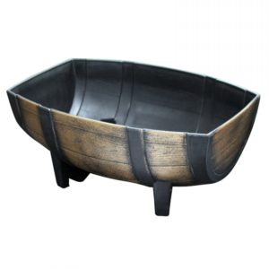 SMALL OAK BARREL EFFECT PLASTIC TROUGH PLANTER