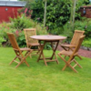 5PCE OCTAGONAL TEAK TABLE & FOLDING CHAIR